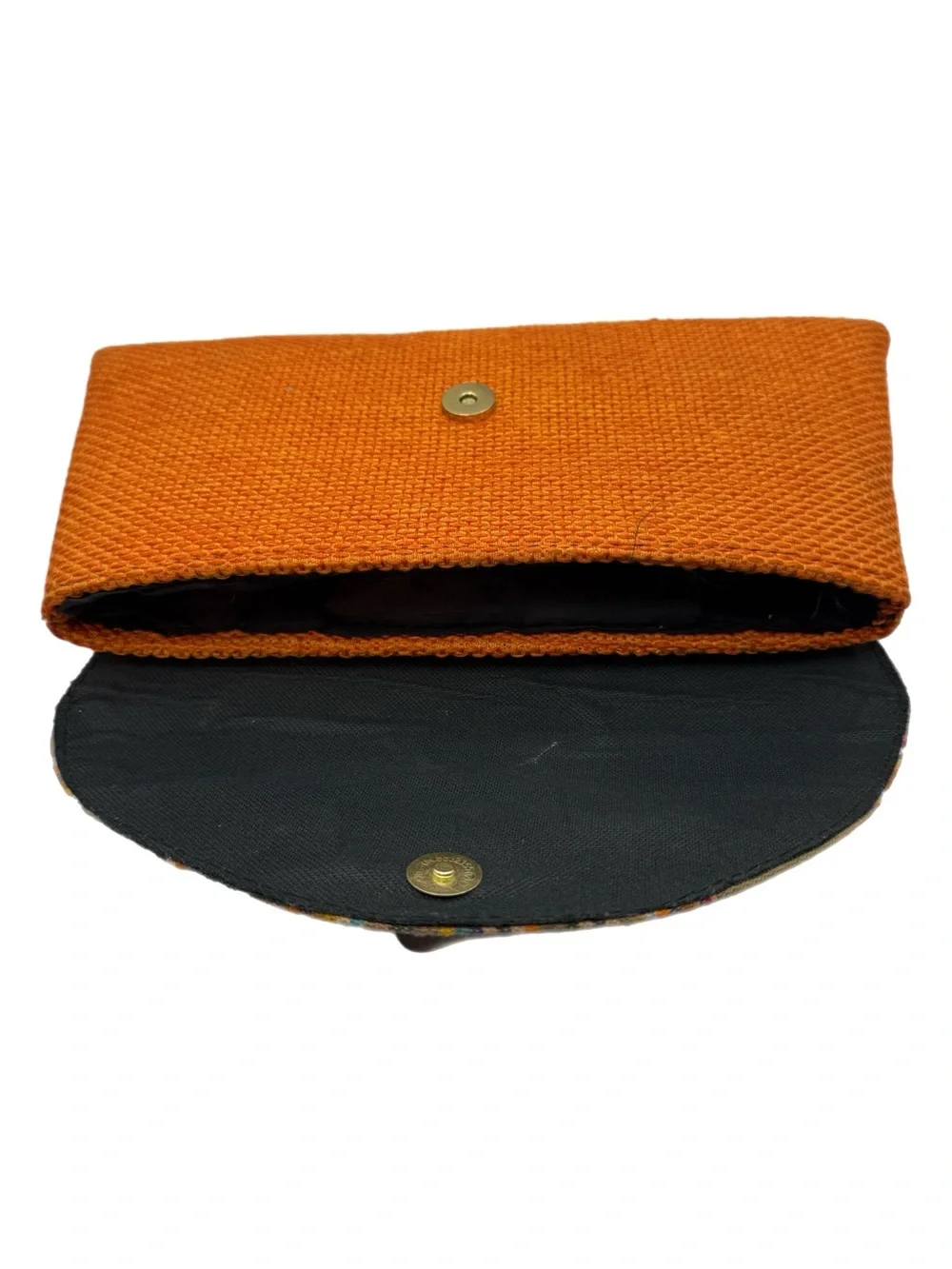 Artisan Woven Orange Clutch with Multicolor Stripe Flap &‎ Beaded Medallion